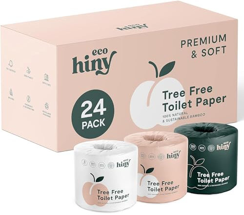 ecoHiny Hochwertiges und weiches Bambus-Toilettenpapier, PFAS-frei, 24 Mega-Rollen, 3-lagig und 350 Blatt, ungiftig, FSC-zertifiziert, septisch sicher, BPA-frei, baumfreies Toilettenpapier