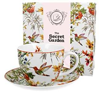 DUO FLORAL Jumbobecher 470 ml LINNEA mit Untertasse, New Bone China Porzellan