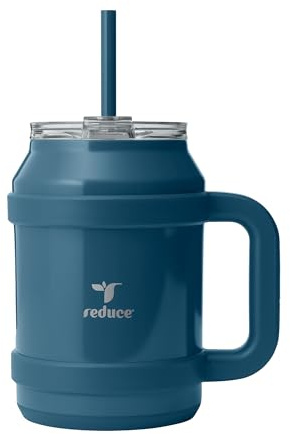 REDUCE Reusable 50 oz Cold1 Water Tumbler – Ergonomic Handle – Double-Wall Insulation – Sturdy Desktop/Tabletop Mug with Lid and Straw – BPA-Free – Stainless Steel for Gym, Home, or Office– Dark Web