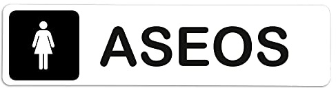 Becral® - Señal adhesiva de PVC ASEOS MUJER | Placa puerta PVC BLANCO | Señal informativa | Cartel Puerta 200X50mm