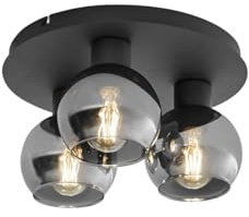 Qazqa Art Deco Deckenleuchte, Deckenlampe - Vidro - Schwarz mit Rauchglas, Rund, 3-flammig, 32cm, Ideal als Flur, Schlafzimmerlampe und Wohnzimmerlampe