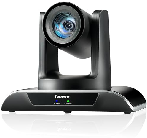 Tenveo PTZ Camera 10X Optical Zoom USB/RJ45/HDMI Conference Camera IP Live Streaming 1080P 60FPS for Meeting Church Streaming Worship Services Education Work with Skype Zoom Teams OBS YouTube
