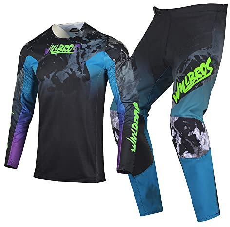 Willbros MX Gear Set Dirt Bike Motocross Jersey Pants Combo Offroad Riding Racing Suit Black Blue Purple (Jersey XL Pants 36)