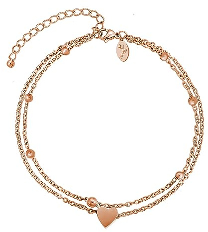 VICKWOOD Fußkettchen für Damen Edelstahl 21cm - 30cm Extra lang Herz Fussketten für Frauen in Gold/Rosegold/Silber/Schwarz Wasserfest 18K Vergoldung Fußkette für Geschenk