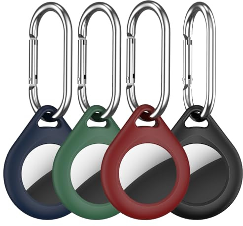 R-fun 4-pack för -hållare med metallnyckelring, flerfärgad skyddande silikon -fodral nyckelring för bagage, hundkrage, nycklar, (svart, tallgrön, midnattsblå, vinröd)