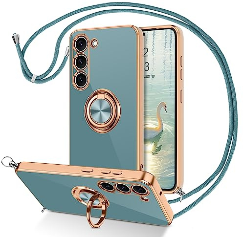 DUEDUE für Samsung S23 Hülle mit Band, Handykette Handyhülle mit Band 360 Grad Ring Stoßfeste Schutzhülle Soft Silikon TPU für Samsung Galaxy S23 Hülle Mit Ring 6.1'' Grün