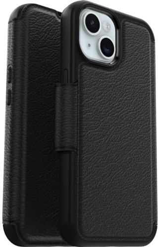 OtterBox Strada Hülle für iPhone 15 für MagSafe, stoßfest, sturzsicher,Premium Lederfolio mit Zwei Kartenhaltern, 3X getestet nach Militärstandard, Schwarz, Keine Einzelhandelsverpackung