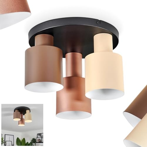 Deckenleuchte Fessade, moderne Deckenlampe aus Metall in Schwarz/Beige/Bronzefarben/Braun/Weiß, Deckenleuchte 3-flammig mit runden Schirmen (Ø 12 cm), 3 x E27, ohne Leuchtmittel
