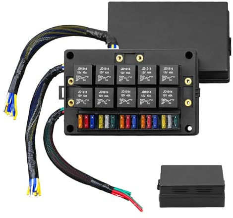 Boîte Relais 12V et Fusible, Kit de Boîte de Relais de Fusible à Lame étanche 12 V 10 Supports de Relais de Type et 15 Porte-fusibles ATC ATO pour Bateau à Compartiment Moteur Automobile et Marin