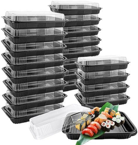 AHAQU 20PCS Reusable Buffet Trays with Lids, 264 x 200 x 62mm Plastic Buffets Catering Trays, Sandwich Platter Trays for Party Food, Buffets, Cake, Sushi- Black