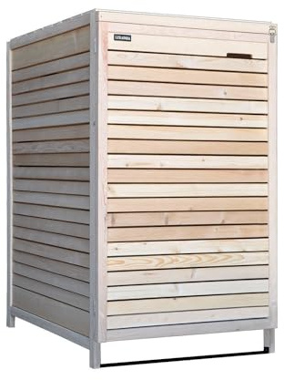 Lukadria Mülltonnenbox Adria24 Mülltonnenverkleidung Mülltonnecontainer Holz naturbelassen 120L - 240L vormontiert mit Rückwand (1 Tonne)