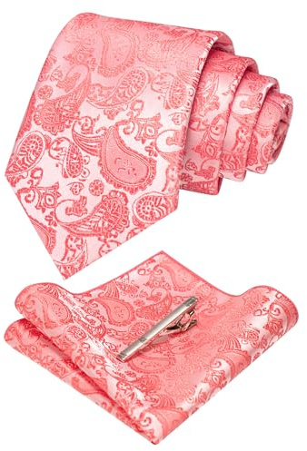 JEMYGINS Graziös Paisley Elegant Herren Krawatte und Einstecktuch mit krawattenklammer Sets