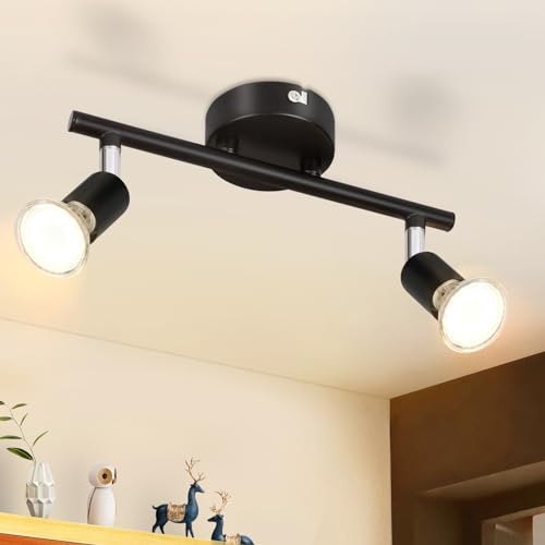 Glitzerlife Deckenstrahler Schwarz 2 Flammig Deckenleuchte Deckenspots | GU10 Schwenkbar 330° Drehbar Deckenlampe Modern Metall Spot Decke Wohnzimmer Schlafzimmer Flur Ohne Leuchtmittel Max 25Wx2
