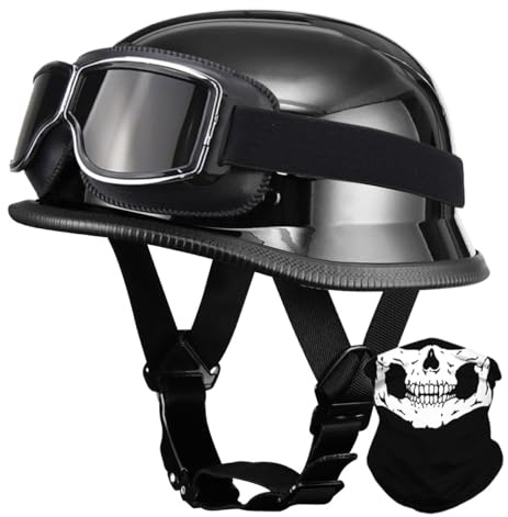 Medio Casco Motocicleta Alemán Vintage, Cascos Motocicleta Cascos Abiertos Aprobados por ECE, Medio Casco Retro con Hebilla Ajustable Liberación Rápida+Gafas para Adultos M-XXL