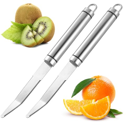 Giantree 2er Grapefruit Löffel, Grapefruitmesser Gebogenes Grapefruitmesser aus Edelstahl mit Wellenschliff Grapefruitschäler Küchen-Obstschäler gebogenes Schnitzwerkzeug für Zitrusfrüchte