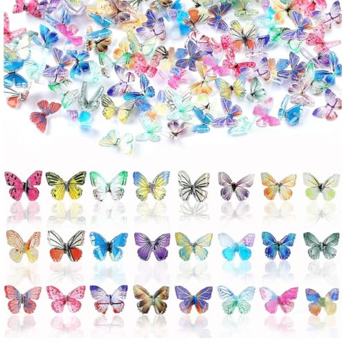 UEAVOID 50 Stück Mikro Schmetterling Resin, Sortiert, Deko, Mini, Miniaturen, Puppenhaus, Zubehör, 3D, Schmetterling, Nagel, Charms, Landschaftsdekorationen, zum Basteln, Feenhaus (Bunte)