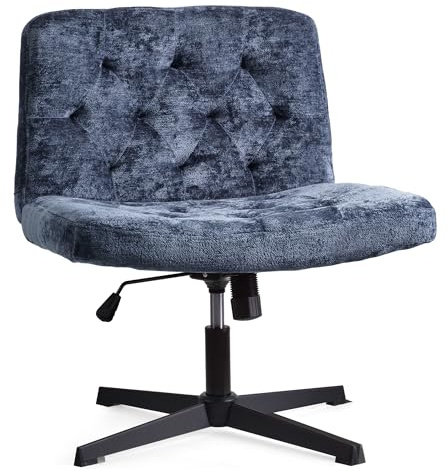 WangPangzi Armloser Bürostuhl, Loungesessel aus Plüsch ohne Rollen, höhenverstellbar Stuhl, Ergonomischer Schreibtischstuhl,Schminktisch Stuhl, breite Stoff Drehstuhl(Blau)