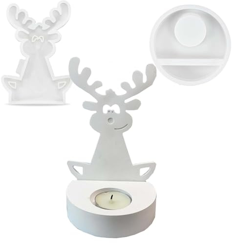 Silikonform Elch WISIRENT, Hirsch Gießforme Kerzenhalter mit Sockel, Gipsformen Zum Gießen Elch Weihnachten, Gießformen Weihnachten, Diy Elch Silikonform für Sojawachs Kerzen, Seife