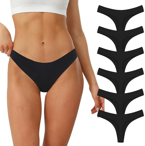 Lakpoau Stringtrosa Dam 6 Pack Trosor Dam Bomull Tanga Dam Trosor Brasiliansk String Trosor Sömlösa Trosor Dam Thong Underkläder Thong S-XL, Svart-6er, M