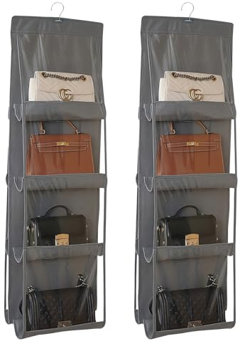 Hängender Kleiderschrank Organizer für Handtaschen & Geldbörsen: 2 Stück mit 8 Durchsichtigen Kunststofffächern, über der Tür Aufbewahrung