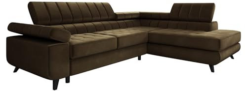 Mirjan24 Ecksofa Kaspro, Eckcouch mit Schlaffunktion und Bettkasten, Polstersofa, Couch, L-Form Sofa Wohnlandschaft, Polsterecke, Polstergarnitur, Bettsofa (Wave 09, Seite: Rechts)