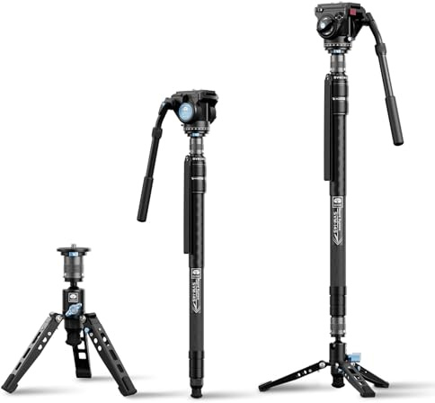 SIRUI SVM-145 Carbonfiber-Monopod mit VH-10 Fluid-Videokopf | 145 cm Leichtes Reisestativ für DSLR-Kameras | Schnelle EIN-Schritt-Höhenverstellung | Modulares Design | Bis 10 kg Traglast