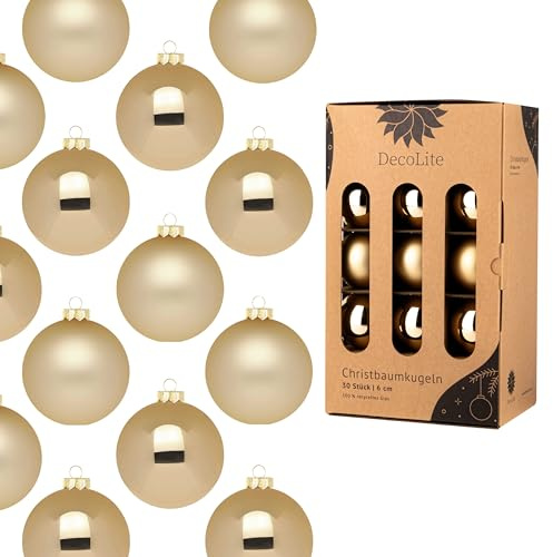 DecoLite: Weihnachtskugeln 6 cm Ø - 30er Set aus Glas inkl. Aufhänger | Hochwertige Christbaumkugeln für Weihnachtsbaum | Stilvolle Weihnachtsdeko in Kartonbox | Kugeln - Gold - matt/glänzend