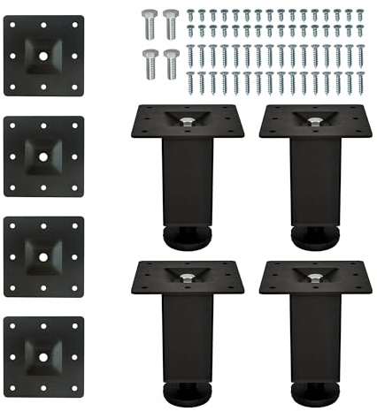 Thanaddo 4er Set 10cm Möbelfüße, Modern-Stil DIY Metall Möbelfüße Tischbeine mit Bodenschoner & Schrauben in Zwei Größen für Schreibtisch Schrank Nachtständer
