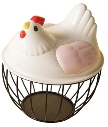 LOVIVER Chicken Egg Basket Egg Collection Basket Large Capacity with Ceramic Lid Fresh Egg Holder Egg Container Holder for Vegetable, Pink Black Stripe