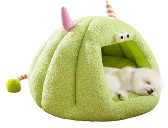 Galatée Katzenhöhlenbett, Warmes Höhlenschlafhaus Für Katzen Und Hunde, Weiches Plüsch-Hundebett, Gemütliches Hunde-Iglu, Süßes Cartoon-Katzenzelt, Katzenbett Für Hauskatzen(L, Grün)