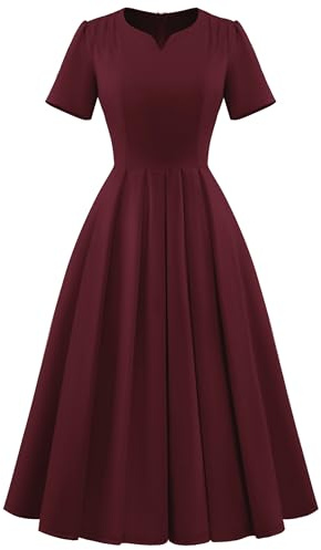 WedTrend Womens Retro 1950s Dresses Swing Cocktail Dresses for Women V Neck Church Modest Formal Dinner and Tea Party Dress WTP30019BurgundyM
