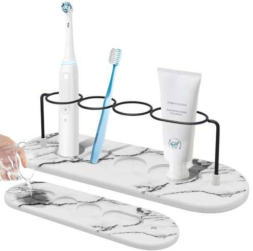 Yiomxhi Porte-Brosse à Dents avec Base Diatomite, Support de Brosse à Dents Électrique sans Perçage Absorbant, Porte-Dentifrice Organisateur pour Salle de Bain (Noir)