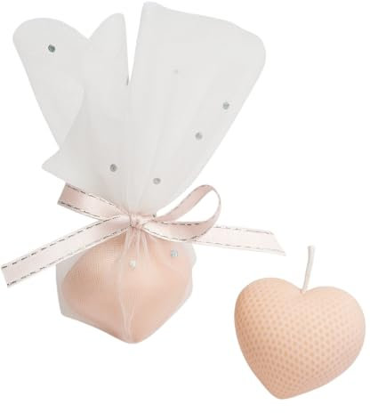 Lot de 20 Bougies Coeurs en Cire de Colza Rose + 12 Tulles Voile + Ruban | Cadeaux Invités Mariage, Baptême, Naissance | Souvenirs et Décoration Événementielle (ROSE)