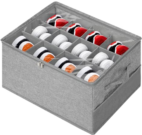 Cozary Organizador de Zapatos Armario, 12 Compartimentos Caja para Zapatos con Bolsa de Red, Tapas Transparentes e Asas Reforzadas, Caben 6-12 Pares, Plegables, para Zapatos, Ropa, Gris (43x32x32 cm)