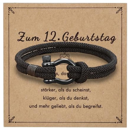 Lantine Regalos de cumpleaños para pulsera de cuerda milanesa de 12/13/16/18 años para hombre, herradura, tornillo, grilletes, náutico marinero, 22 cm, Cuerda milanesa, Sin gemas