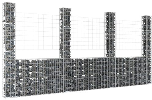Snsowed Gabbione a U con 4 Pali in Ferro 380x20x200 cm,Gabbione a U,Gabbione per Sassi,Gabbione Rete Metallica-151291