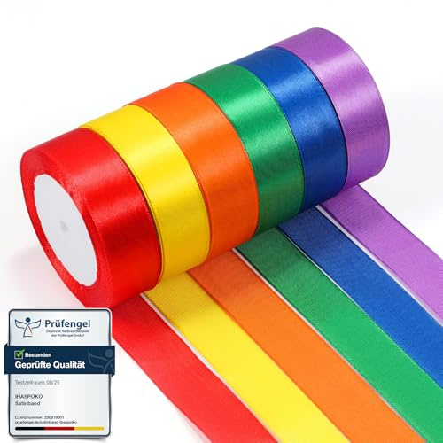 ihaspoko 25mm Wide Satin Ribbon – 6 Polyester Satin Ribbon, 22 m Gift Ribbon for Gift Wrapping, Weddings, Crafts