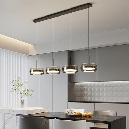 Luci Pendenti Moderno Con LED Nordico Ciondolo Lampada A Sospensione Per Tavolo Da Pranzo Paralume In Vetro Grigio Fumo Regolabile Altezza Lampadario Sala Da Pranzo Camera Da Letto Soggiorno Cucina