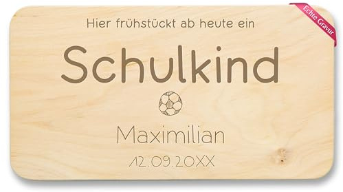 Holz Natur - Hier frühstückt ab heute ein Schulkind mit Name und Datum I Frühstücksbrettchen Einschulung Geschenk Schulkind 2026 I Geschenkideen Schulanfang - 22x12 - Holz
