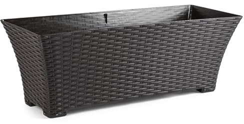 Acan Tradineur - Jardinera Rattan Rectangular de plástico, macetero, Tiesto, Recipiente para Plantas, Flores, jardín, terraza, hogar, Fabricada en España (Wengué - 67 cm)