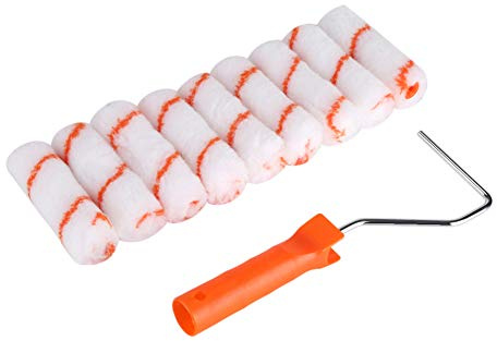 Tnfeeon 4 Inch Paint Roller Set Achieve Professional Finish on Semi-Smooth Surfaces Ideal for Kitchen Cabinets and Metal Doors Lightweight and Durable Polyester & TPR Orange 10-Piece Kit for Home