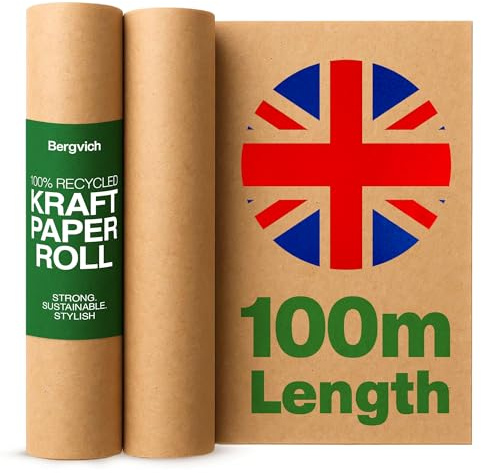 Brown Paper Roll for Wrapping, Packing & Crafts – 750mm x 100m Kraft Paper, Brown Wrapping Paper for Parcels, Craft Paper, Parcel, Backing, Packaging, Made in UK - Bergvich