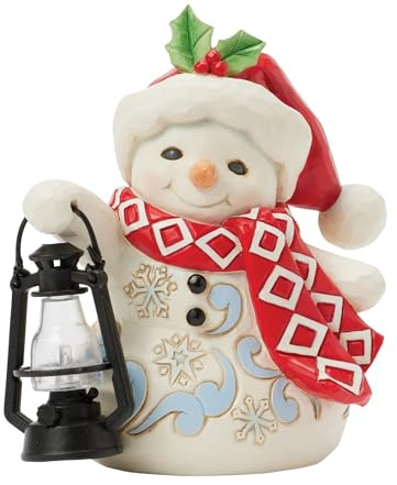 Enesco Jim Shore Heartwood Creek Snowman Holding a Lantern Pint-Sized Figurine, 4.8 Inch, Multicolor