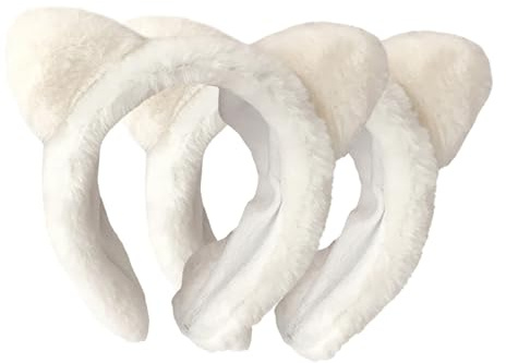 iplusmile Weiches und Bequemes Haarband Spa Haarband für Damen und Herren 2 Stück-pack Plüsch Katzenohren Stirnband Weiß zum Gesicht Waschen und Pflege