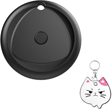 Tracker con Funda Protectora de Cuero Llavero (Adorable Gatito), buscador de Llaves，Batería Reemplazable, Rastreador de Etiquetas Impermeable para Mochila, Cartera, Equipaje