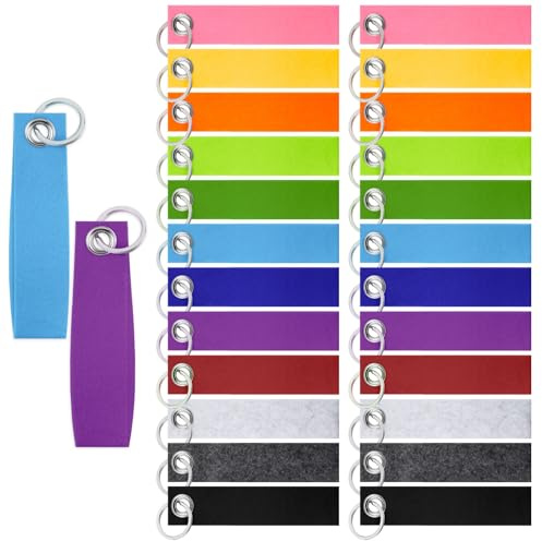 Tikplus 24x Schlüsselanhänger Filz, Bunte 13x3cm Schlüsselanhänger Rohlinge | Beschriftbare Filz Schlüsselbänder mit Edelstahl Ring für DIY Handwerk Taschen Geschenk Dekoration