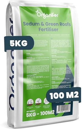 Fertilizante Para Sedum Y Cubiertas Vegetales - 5 Kg = 100 M2 - Fertilizante De Liberación Lenta Para Cubiertas Vegetales De Sedum - Crecimiento Vigoroso - Con Magnesio - Npk 9-2-7 - Organifer