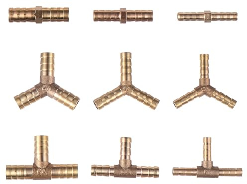 Hohopeti Adaptador de Pieza Racor de Cobre de 9 Unidades Conector Reductor para Manguera Boquilla de Cobre 6 8 10 MM Resistente Corrosión y Alta Presión para Gas y Agua