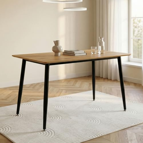 IDIMEX Esstisch Nora 120 x 80 cm, Eiche Finish - rechteckiger Esszimmertisch mit abgerundeten Ecken, Tischplatte aus MDF, Robustes Metallgestell, ideal für den Essbereich oder als Küchentisch.