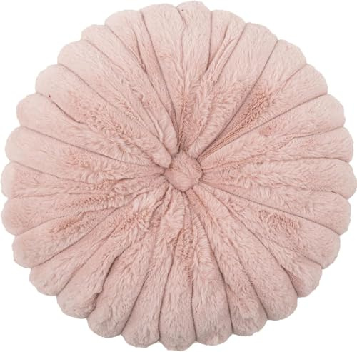 Cojín Almohada Calabaza Plisado Redondo, Almohada Decorativa De Relleno De Algodón PP, Cojín Redondo De Terciopelo con Forma De 35cm - Suave Y(Rosa Claro)